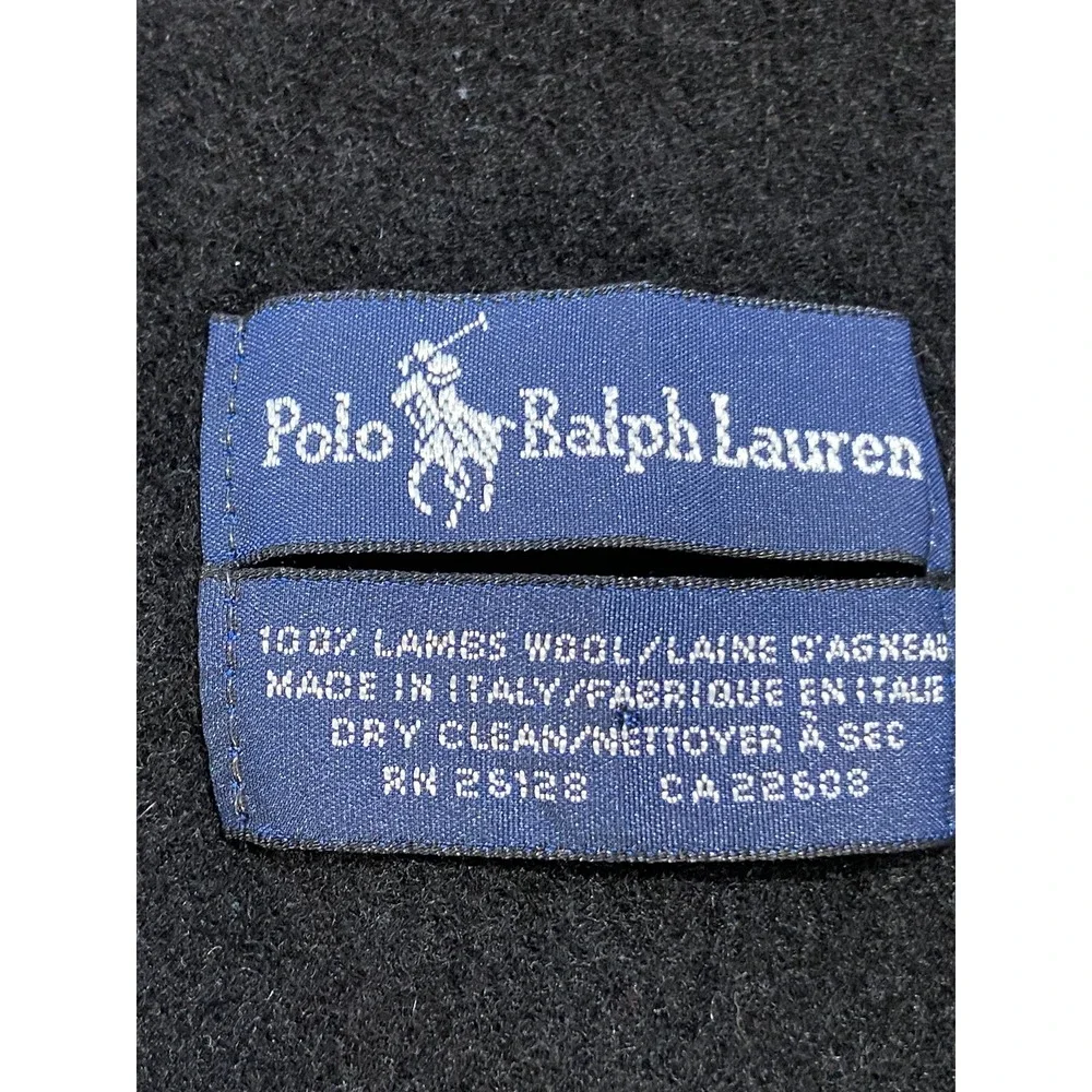 Polo Ralph Lauren 100% Lambswool Italy Scarf Black Large Polo Embroidered 10x50‎